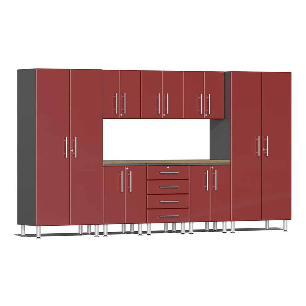 Ulti-MATE Garage 9-Piece Cabinet Set with Bamboo Worktop in Ruby Red Metallic | Garage Giant
