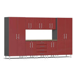 Ulti-MATE Garage 9-Piece Cabinet Set with Bamboo Worktop in Ruby Red Metallic | Garage Giant 
