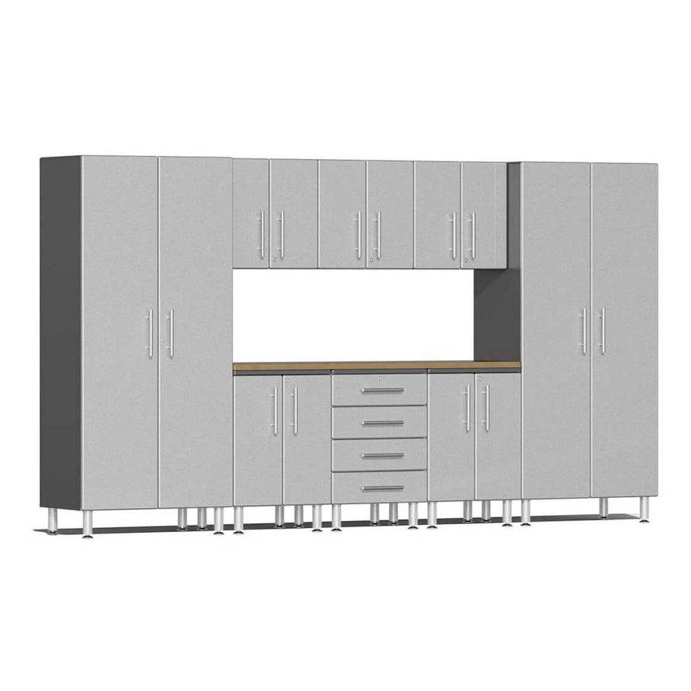 Ulti-MATE Garage 9-Piece Cabinet Set with Bamboo Worktop in Stardust Silver Metallic | Garage Giant