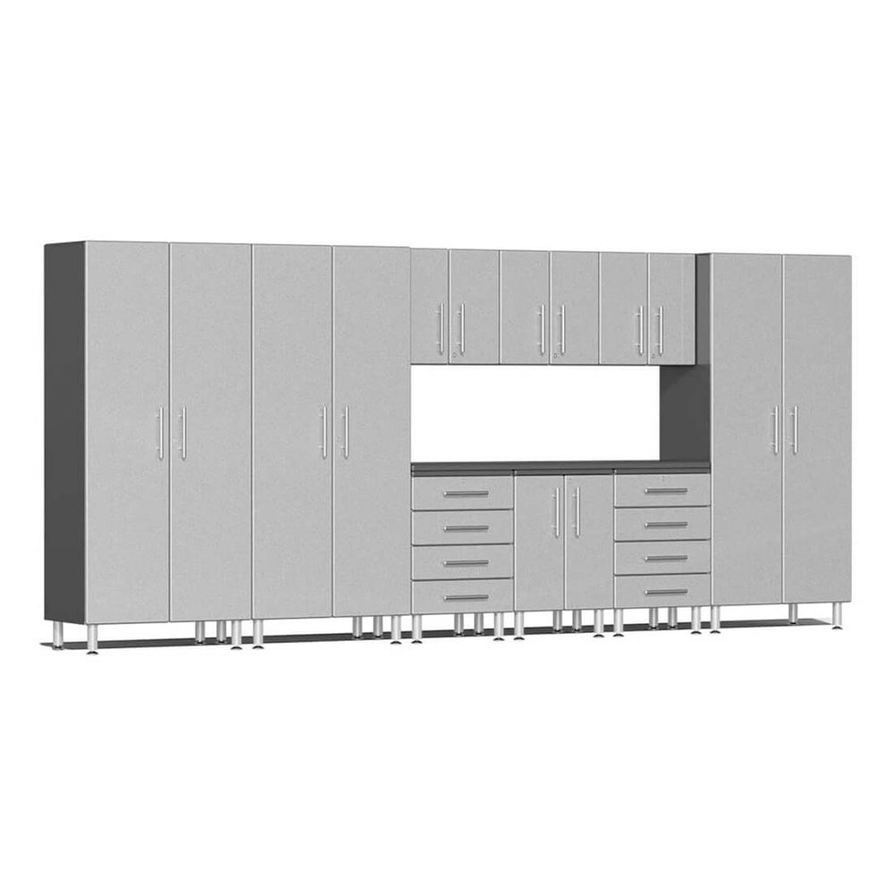Ulti-MATE Garage 10-Piece Cabinet Set with Channeled Worktop in Stardust Silver Metallic | Garage Giant