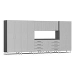Ulti-MATE Garage 10-Piece Cabinet Set with Channeled Worktop in Stardust Silver Metallic | Garage Giant 
