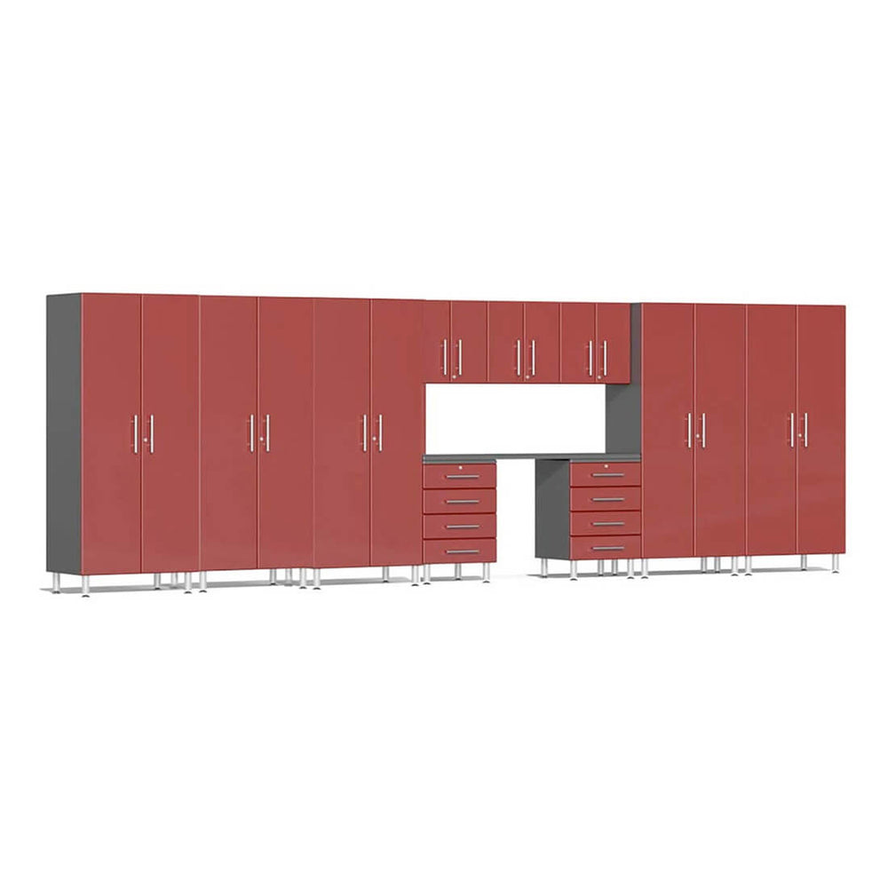 Ulti-MATE Garage 11-Piece Cabinet System with Channeled Worktop in Ruby Red Metallic | Garage Giant