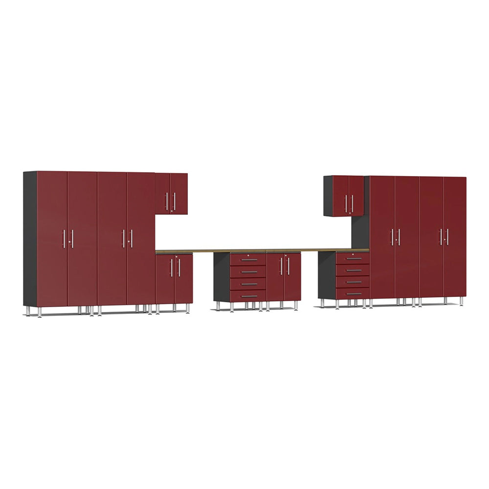Ulti-MATE Garage 12-Piece Garage Cabinet Kit with Bamboo Worktop in Ruby Red Metallic-UG23122R-Garage Giant