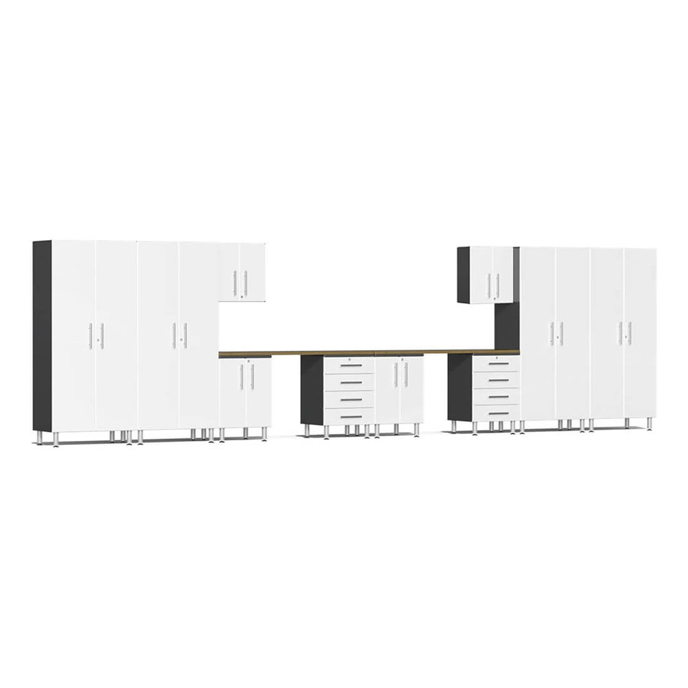 Ulti-MATE Garage 12-Piece Garage Cabinet Kit with Bamboo Worktop in Starfire White Metallic-UG23122W-Garage Giant