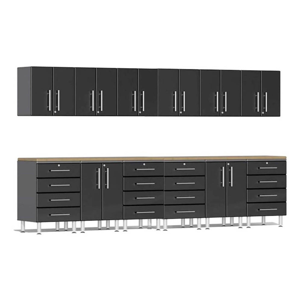 Ulti-MATE Garage 14-Piece Cabinet Kit with Bamboo Worktops in Midnight Black Metallic | Garage Giant