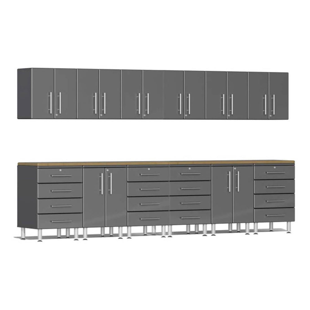 Ulti-MATE Garage 14-Piece Cabinet Kit with Bamboo Worktops in Graphite Grey Metallic | Garage Giant