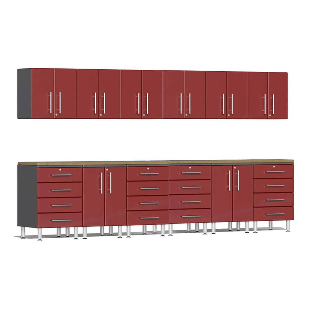 Ulti-MATE Garage 14-Piece Cabinet Kit with Bamboo Worktops in Ruby Red Metallic | Garage Giant