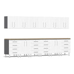 Ulti-MATE Garage 14-Piece Cabinet Kit with Bamboo Worktops in Starfire White Metallic | Garage Giant 