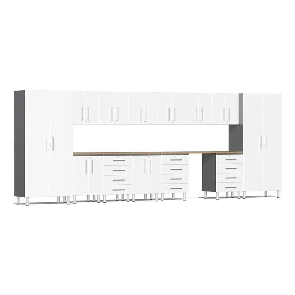 Ulti-MATE Garage 15-Piece Cabinet Kit with Bamboo Worktops in Starfire White Metallic-UG23152W-Garage Giant