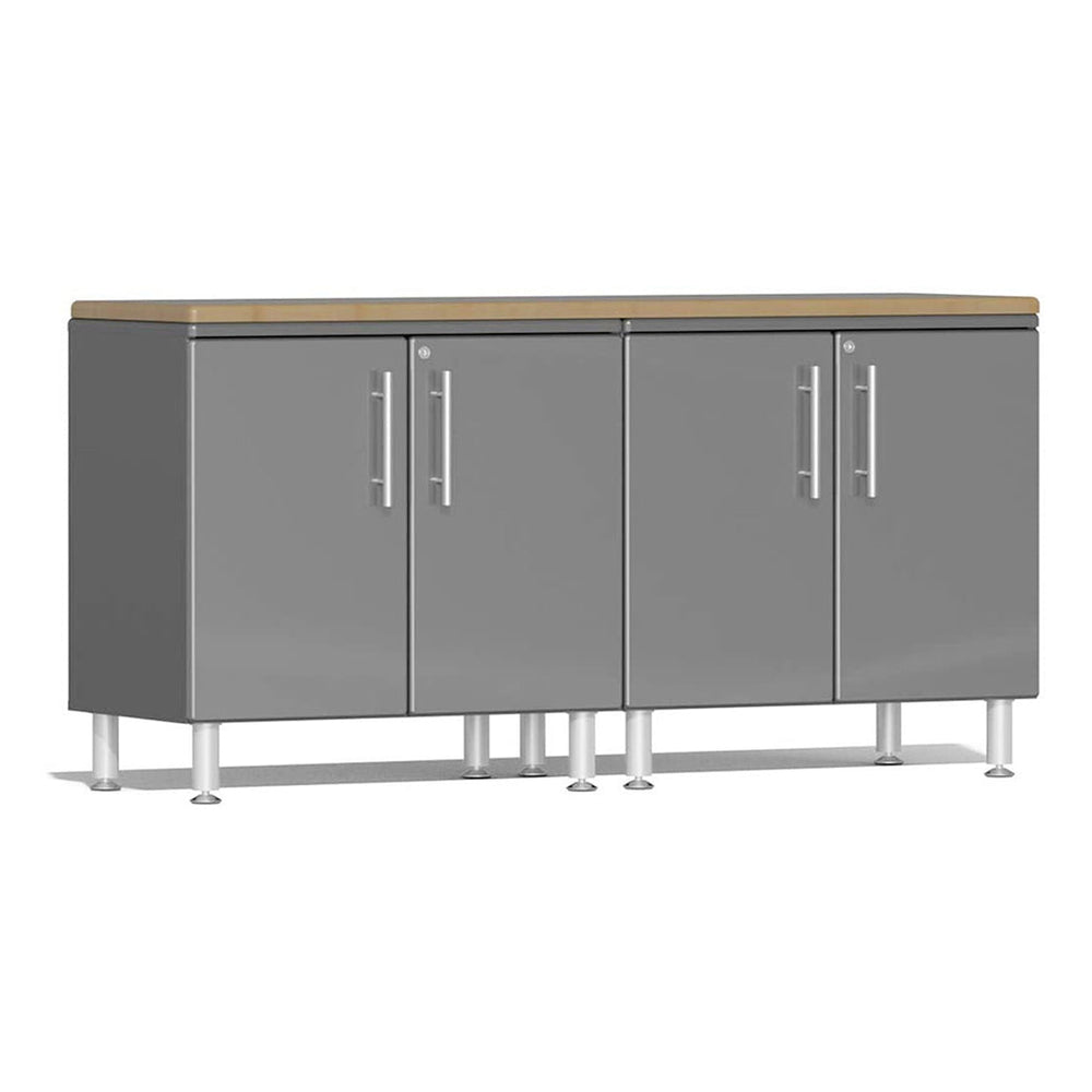 Ulti-MATE Garage 3-Piece Cabinet Kit with Bamboo Worktop in Graphite Grey Metallic | Garage Giant