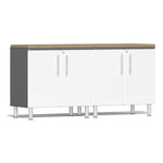 Ulti-MATE Garage 3-Piece Cabinet Kit with Bamboo Worktop in Starfire White Metallic | Garage Giant 