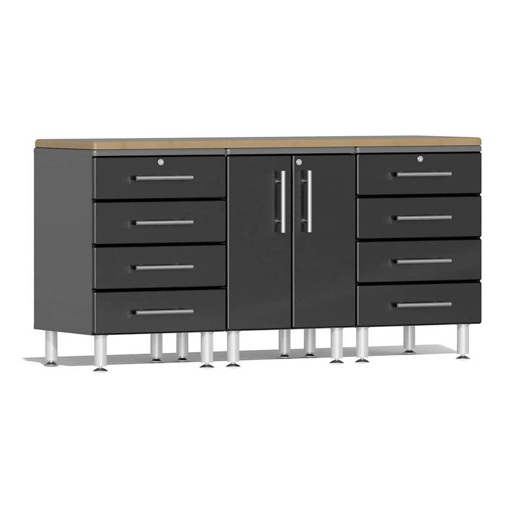 Ulti-MATE Garage 4-Piece Cabinet Set with Bamboo Worktop in Midnight Black Metallic | Garage Giant