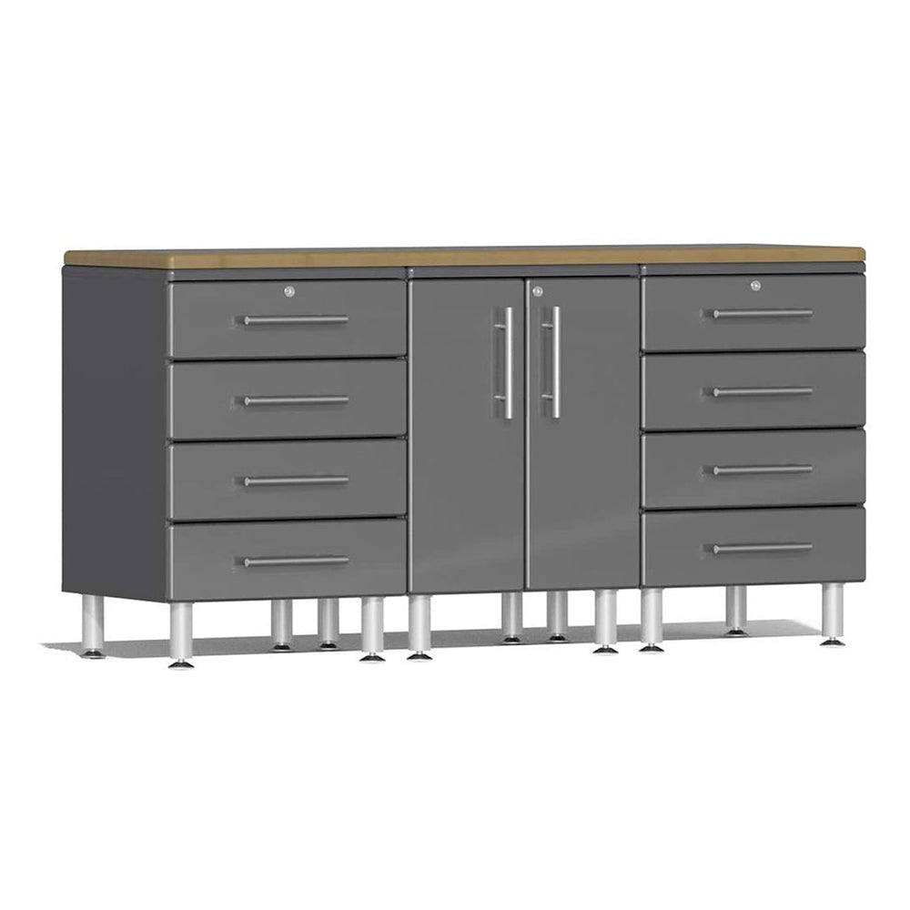 Ulti-MATE Garage 4-Piece Cabinet Set with Bamboo Worktop in Graphite Grey Metallic | Garage Giant
