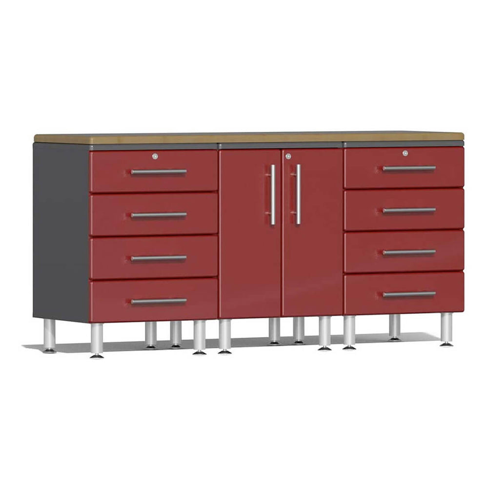 Ulti-MATE Garage 4-Piece Cabinet Set with Bamboo Worktop in Ruby Red Metallic | Garage Giant