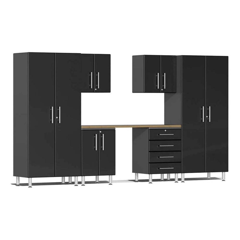 Ulti-MATE Garage 7-Piece Cabinet Set with Bamboo Worktop in Midnight Black Metallic | Garage Giant