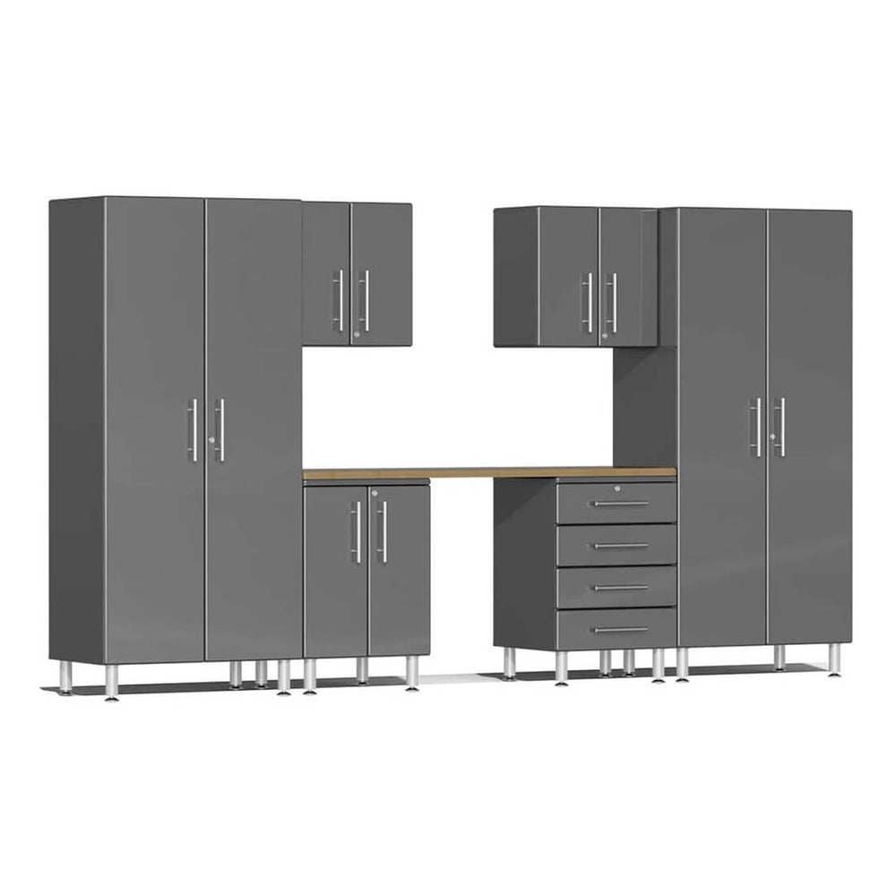 Ulti-MATE Garage 7-Piece Cabinet Set with Bamboo Worktop in Graphite Grey Metallic | Garage Giant