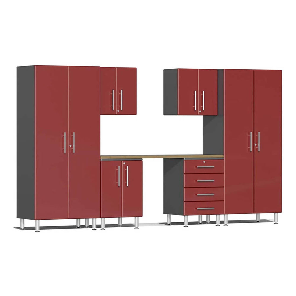 Ulti-MATE Garage 7-Piece Cabinet Set with Bamboo Worktop in Ruby Red Metallic | Garage Giant