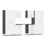 Ulti-MATE Garage 7-Piece Cabinet Set with Bamboo Worktop in Starfire White Metallic | Garage Giant 