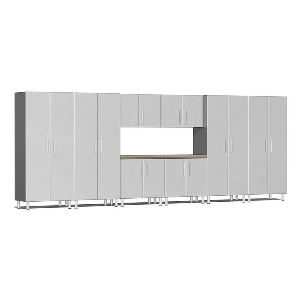 Ulti-MATE Garage 9-Piece Garage Cabinet Kit with Bamboo Work Surface in Stardust Silver Metallic | Garage Giant