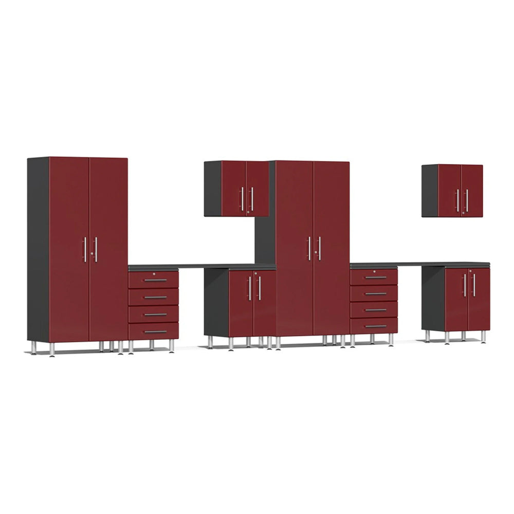 Ulti-MATE Garage 10-Piece Garage Cabinet Kit with Channeled Worktops in Ruby Red Metallic-UG24101R-Garage Giant