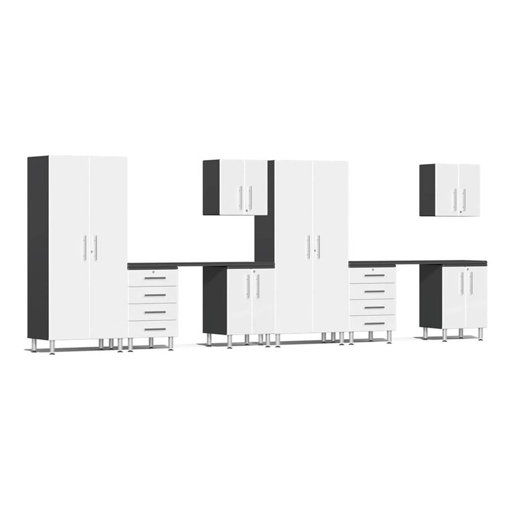 Ulti-MATE Garage 10-Piece Garage Cabinet Kit with Channeled Worktops in Starfire White Metallic-UG24101W-Garage Giant
