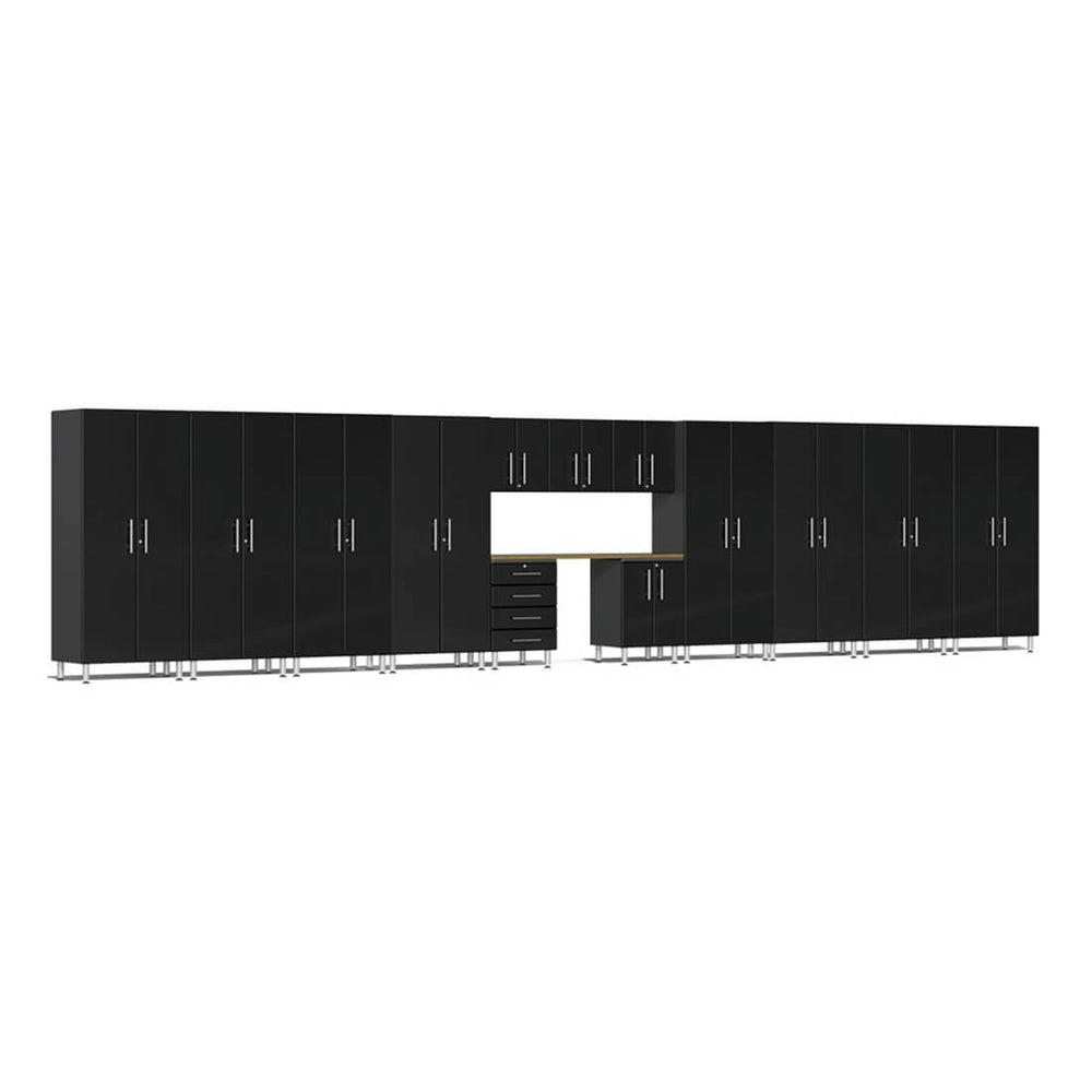 Ulti-MATE Garage 14-Piece Cabinet Kit with Bamboo Worktop in Midnight Black Metallic | Garage Giant