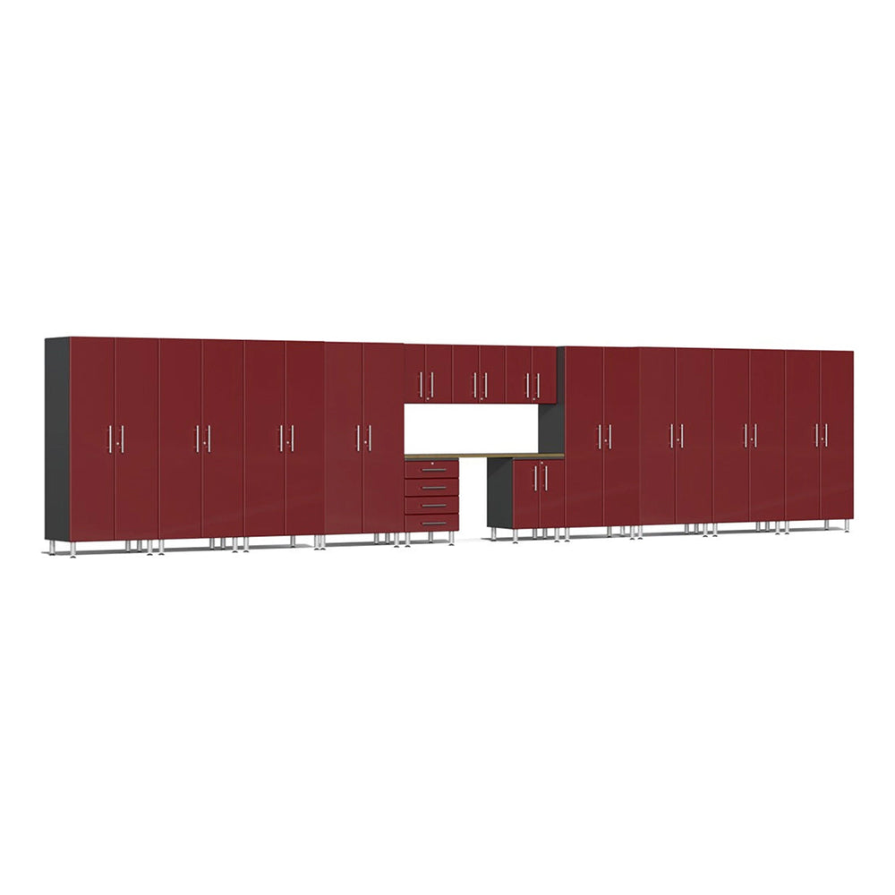 Ulti-MATE Garage 14-Piece Cabinet Kit with Bamboo Worktop in Ruby Red Metallic | Garage Giant
