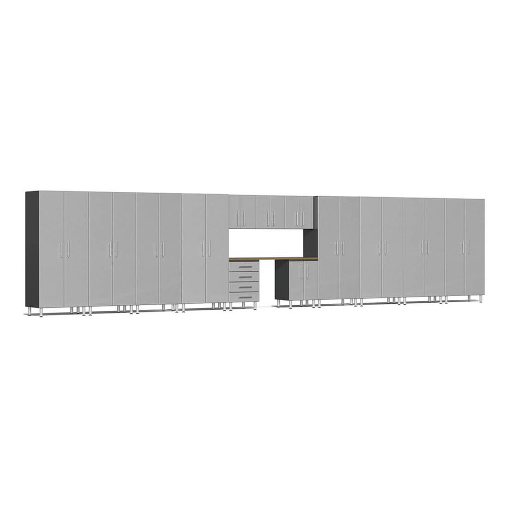 Ulti-MATE Garage 14-Piece Cabinet Kit with Bamboo Worktop in Stardust Silver Metallic | Garage Giant