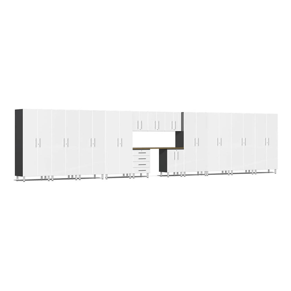 Ulti-MATE Garage 14-Piece Cabinet Kit with Bamboo Worktop in Starfire White Metallic | Garage Giant
