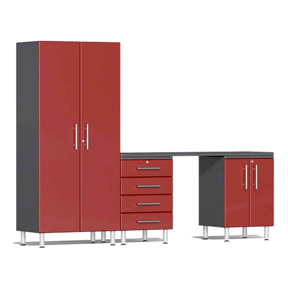 Ulti-MATE Garage 4-Piece Cabinet Set with Channeled Worktop in Ruby Red Metallic-UG25041R-Garage Giant
