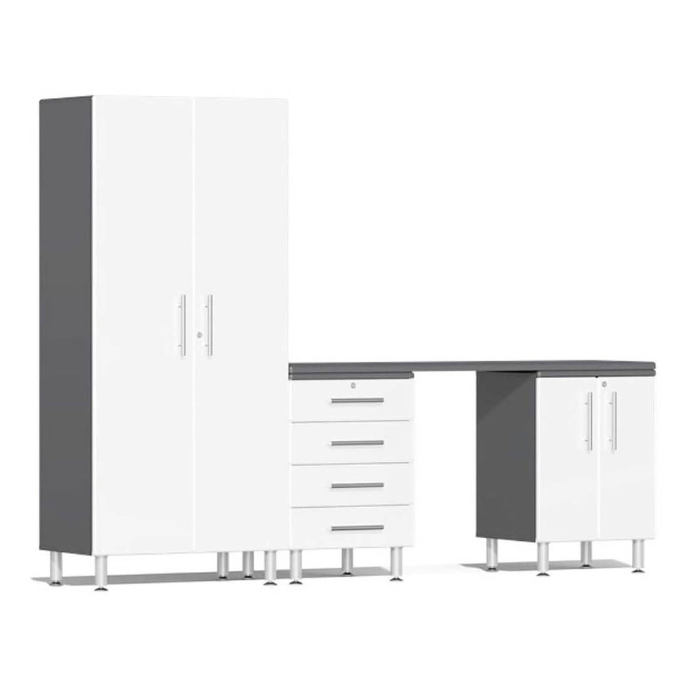 Ulti-MATE Garage 4-Piece Cabinet Set with Channeled Worktop in Starfire White Metallic-UG25041W-Garage Giant