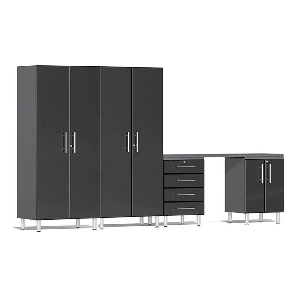 Ulti-MATE Garage 5-Piece Cabinet System with Channeled Worktop in Midnight Black Metallic | Garage Giant