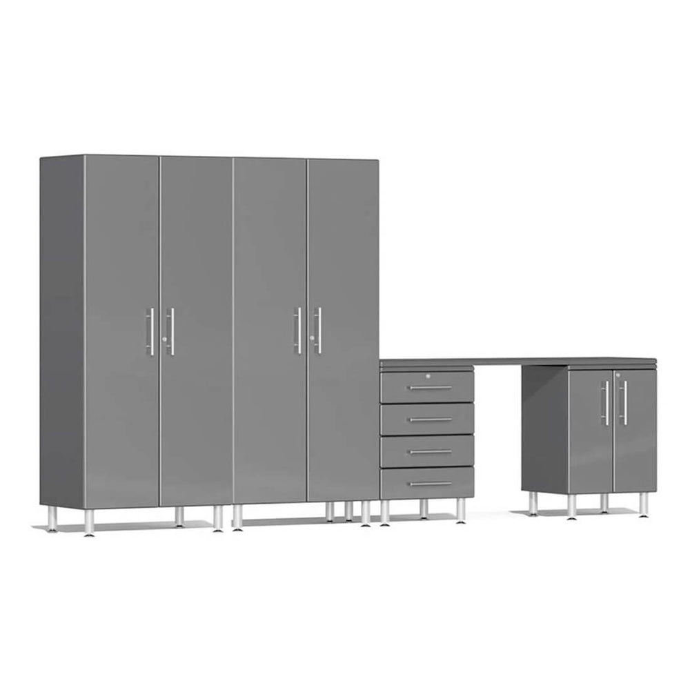 Ulti-MATE Garage 5-Piece Cabinet System with Channeled Worktop in Graphite Grey Metallic | Garage Giant