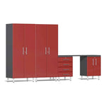 Ulti-MATE Garage 5-Piece Cabinet System with Channeled Worktop in Ruby Red Metallic | Garage Giant 