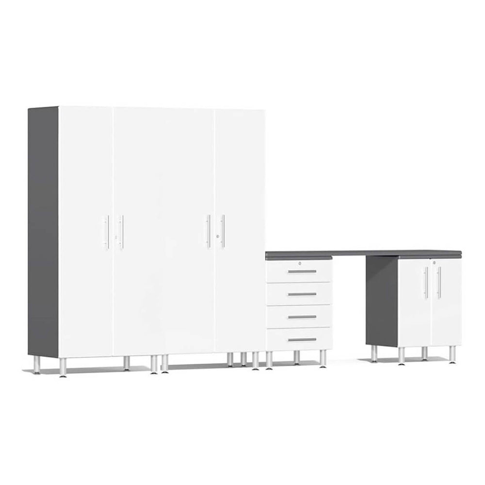 Ulti-MATE Garage 5-Piece Cabinet System with Channeled Worktop in Starfire White Metallic | Garage Giant