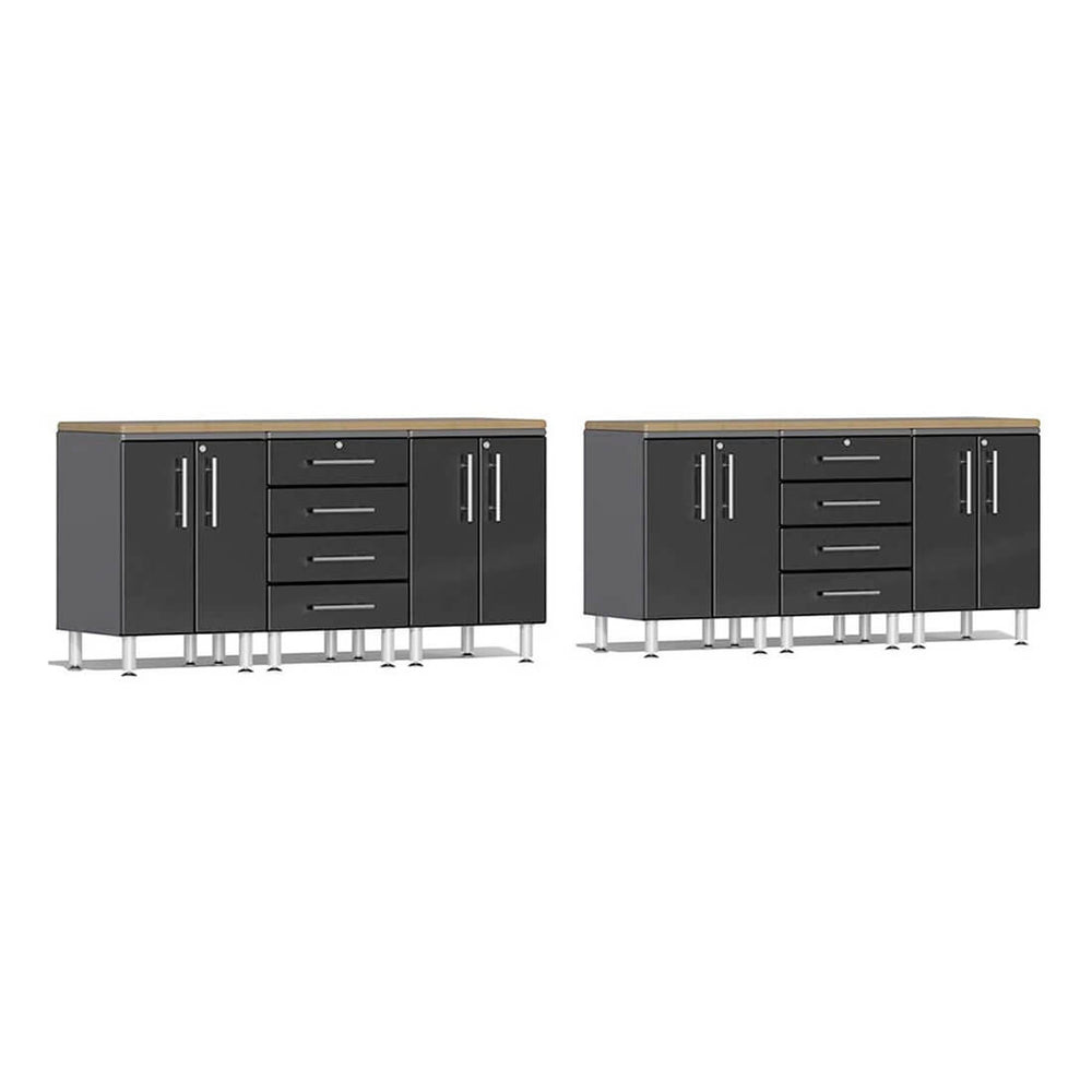 Ulti-MATE Garage 8-Piece Cabinet Set with Bamboo Worktops in Midnight Black Metallic | Garage Giant