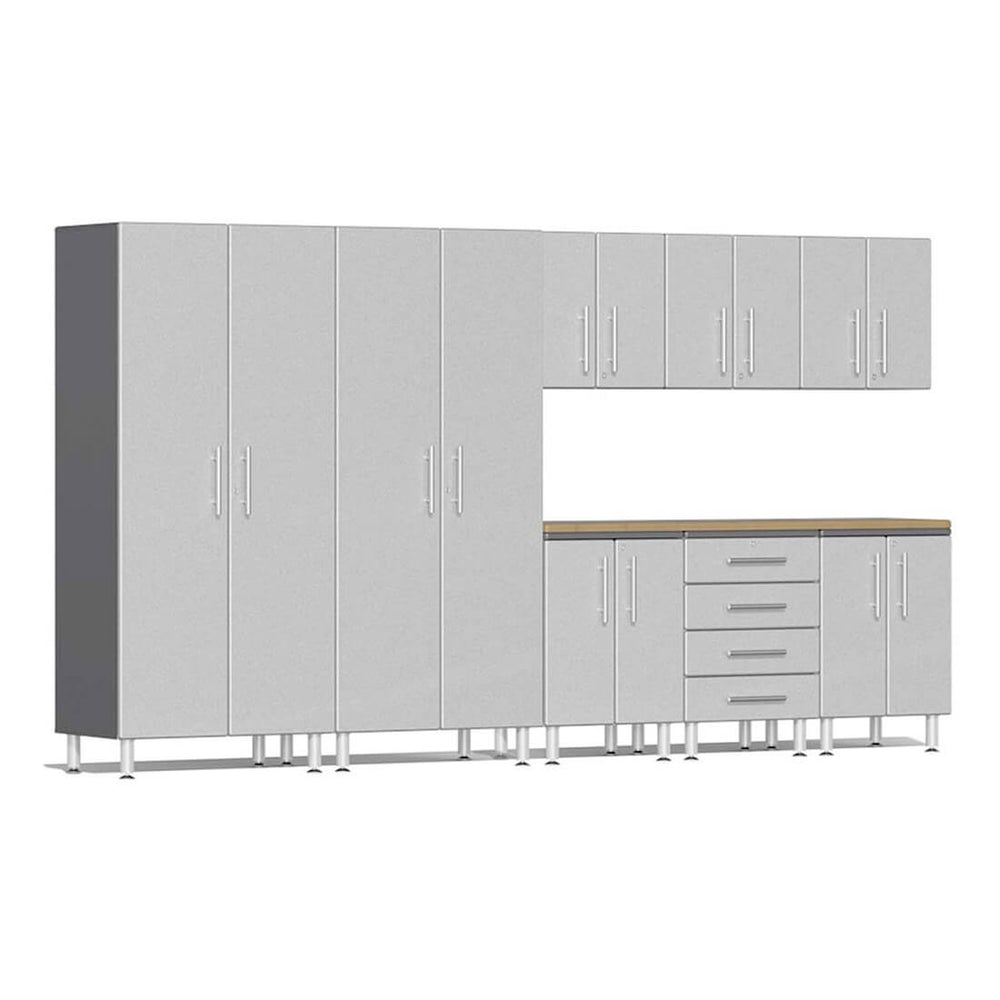 Ulti-MATE Garage 9-Piece Cabinet System with Bamboo Worktop in Stardust Silver Metallic | Garage Giant