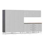 Ulti-MATE Garage 9-Piece Cabinet System with Bamboo Worktop in Stardust Silver Metallic | Garage Giant 