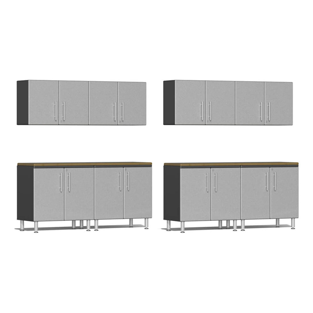 Ulti-MATE Garage 10-Piece Garage Cabinet Kit with Bamboo Worktop in Stardust Silver Metallic | Garage Giant