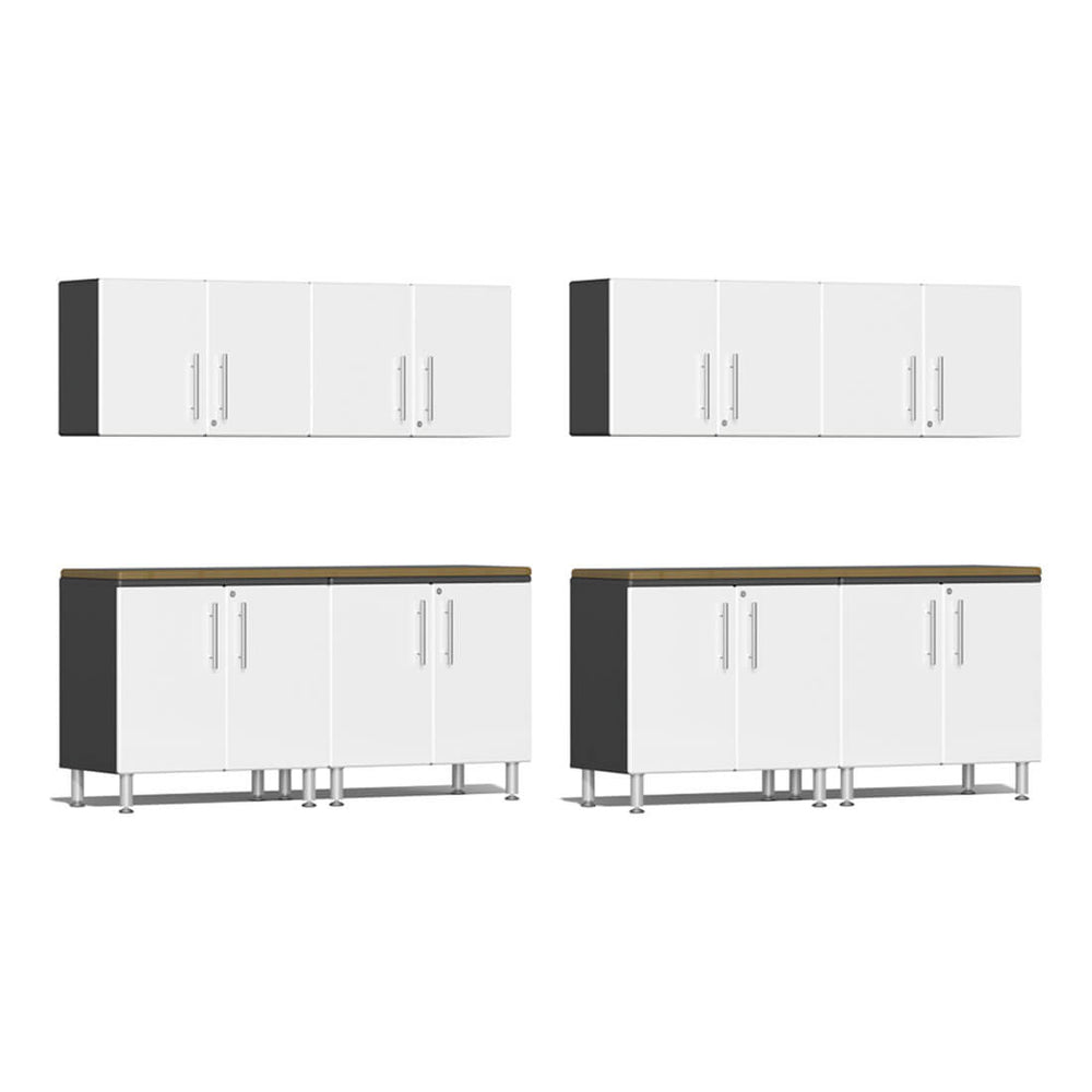 Ulti-MATE Garage 10-Piece Garage Cabinet Kit with Bamboo Worktop in Starfire White Metallic | Garage Giant