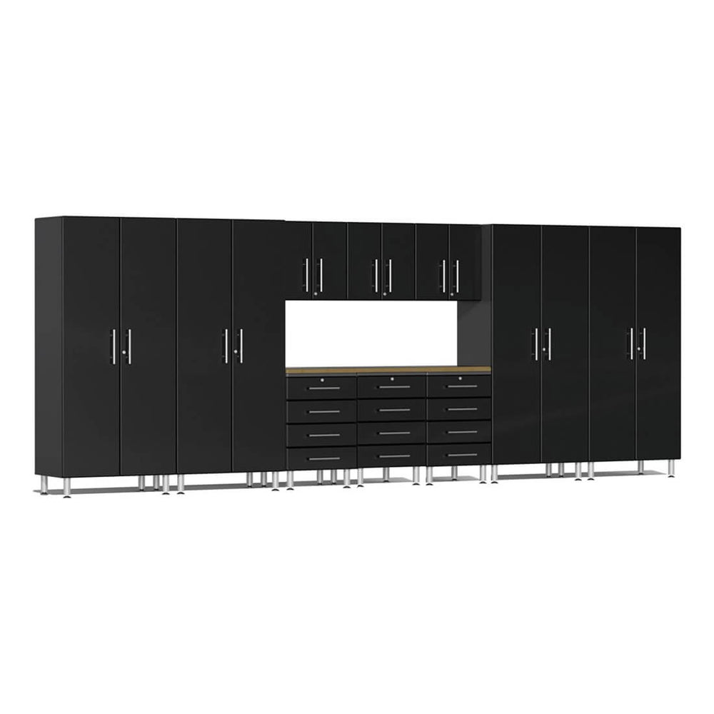 Ulti-MATE Garage 11-Piece Garage Cabinet Set with Bamboo Worktops in Midnight Black Metallic | Garage Giant