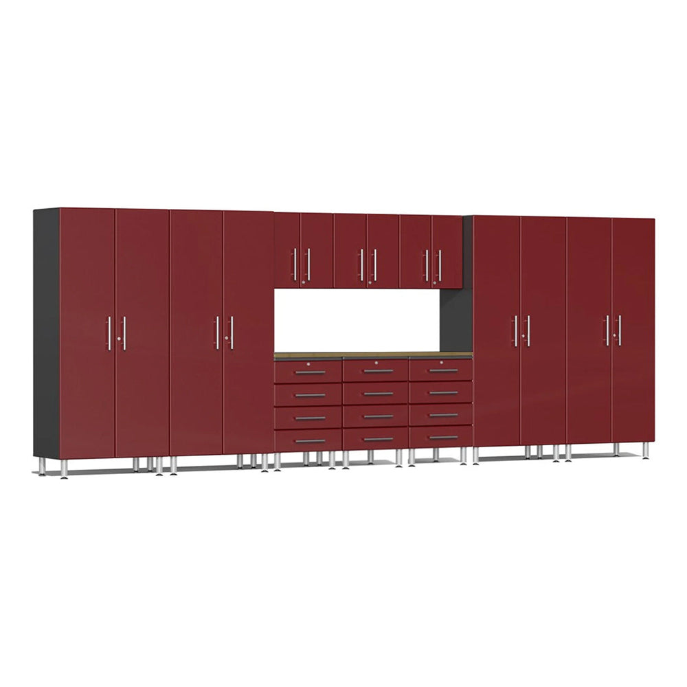 Ulti-MATE Garage 11-Piece Garage Cabinet Set with Bamboo Worktops in Ruby Red Metallic | Garage Giant
