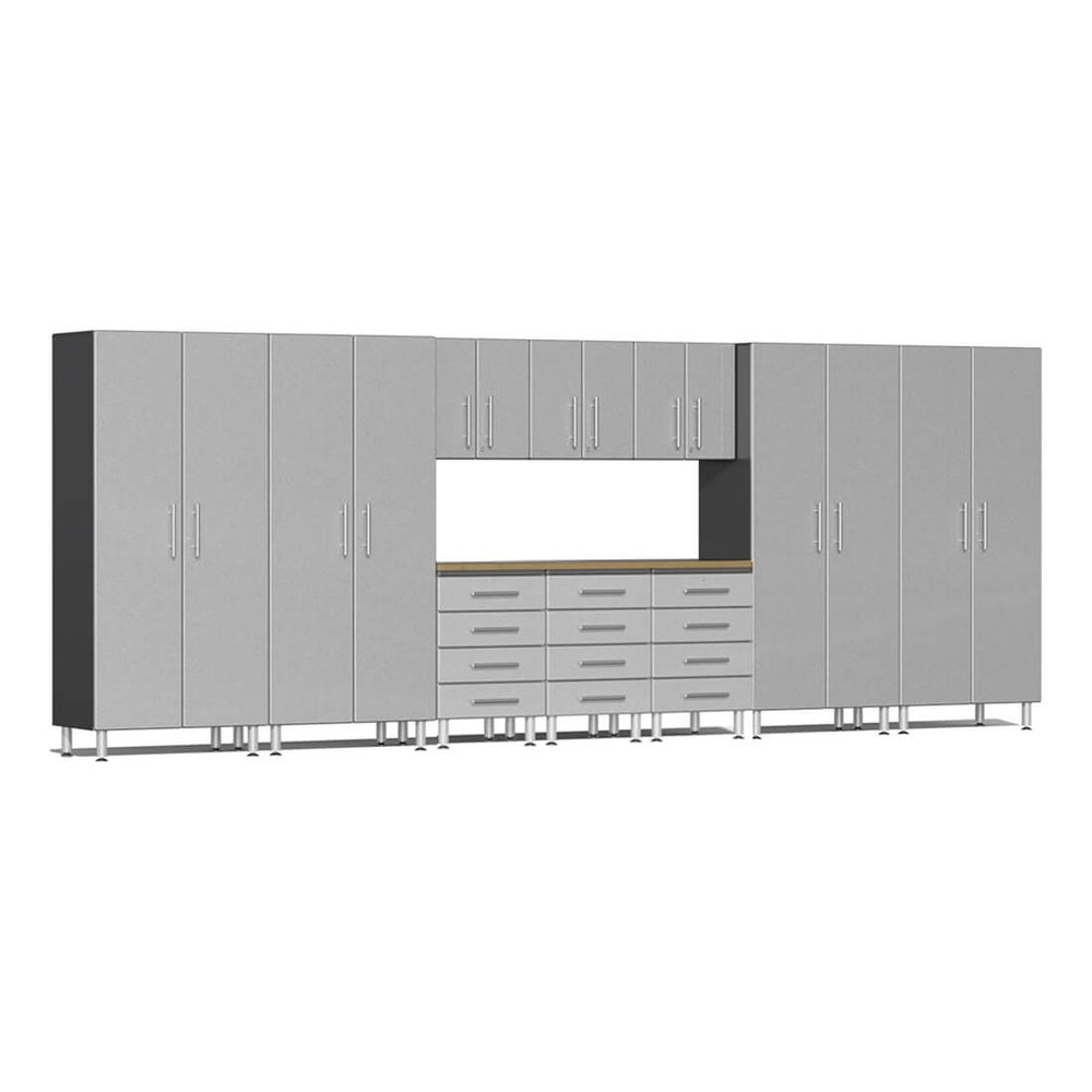 Ulti-MATE Garage 11-Piece Garage Cabinet Set with Bamboo Worktops in Stardust Silver Metallic | Garage Giant