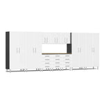 Ulti-MATE Garage 11-Piece Garage Cabinet Set with Bamboo Worktops in Starfire White Metallic | Garage Giant 