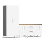 Ulti-MATE Garage 5-Piece Cabinet Set with Bamboo Worktop in Starfire White Metallic | Garage Giant 