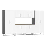 Ulti-MATE Garage 7-Piece Garage Cabinet Kit with Bamboo Worktop in Starfire White Metallic | Garage Giant 