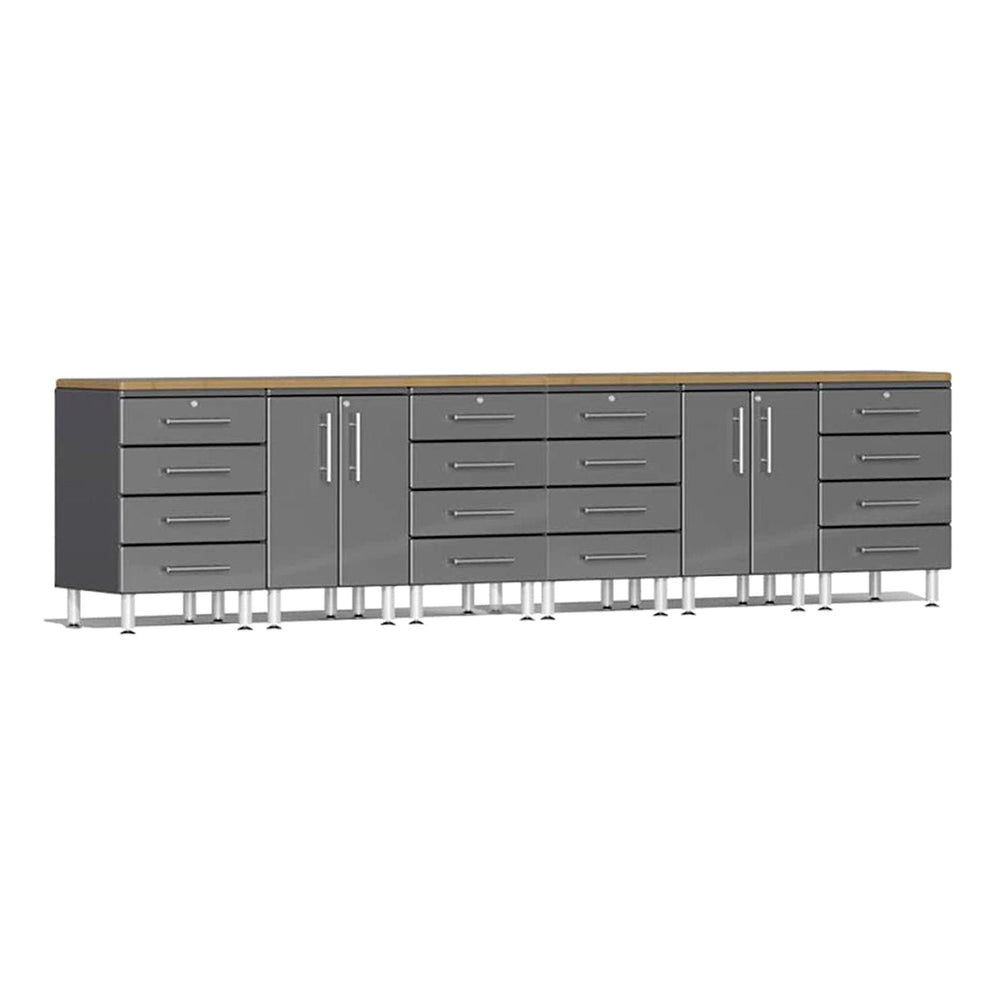 Ulti-MATE Garage 8-Piece Cabinet Kit with Bamboo Worktops in Graphite Grey Metallic | Garage Giant