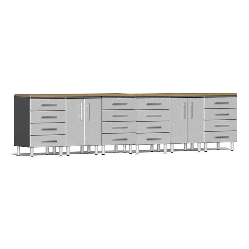 Ulti-MATE Garage 8-Piece Cabinet Kit with Bamboo Worktops in Stardust Silver Metallic | Garage Giant