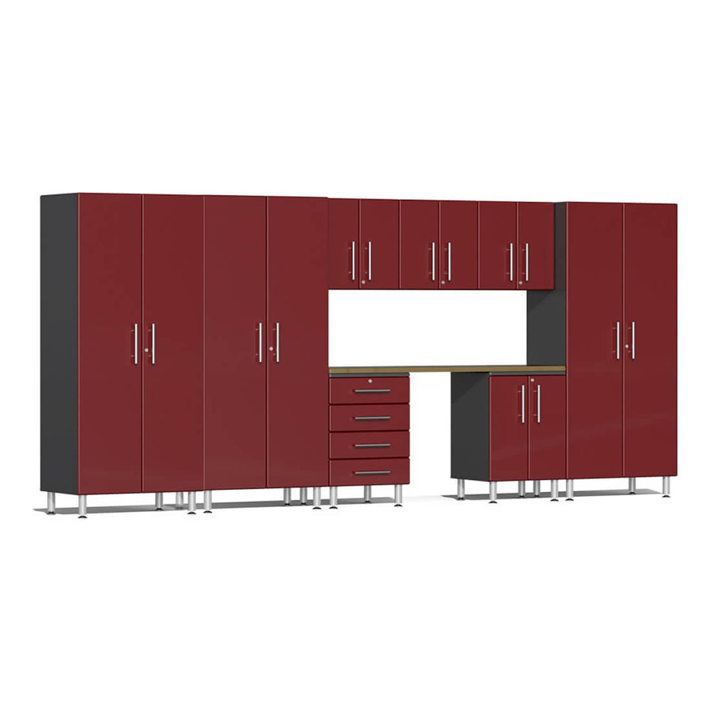 Ulti-MATE Garage 9-Piece Cabinet Kit with Bamboo Top in Ruby Red Metallic | Garage Giant