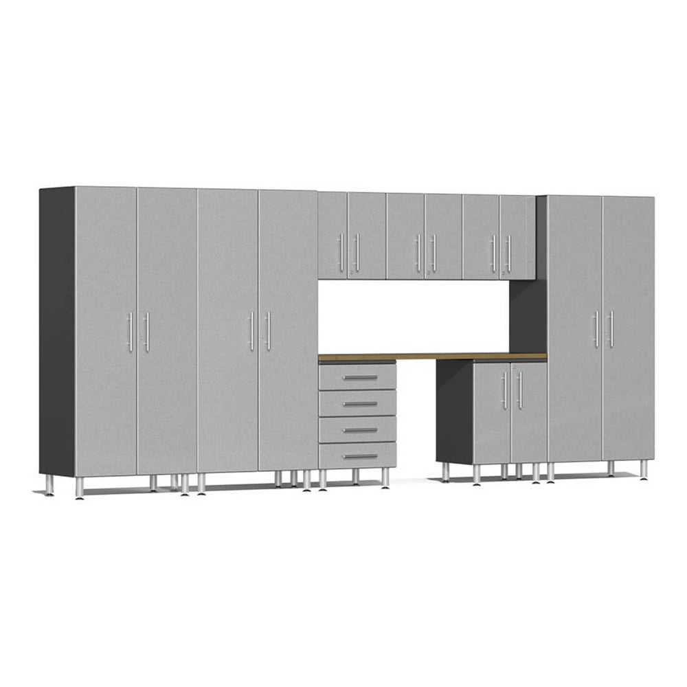 Ulti-MATE Garage 9-Piece Cabinet Kit with Bamboo Top in Stardust Silver Metallic | Garage Giant